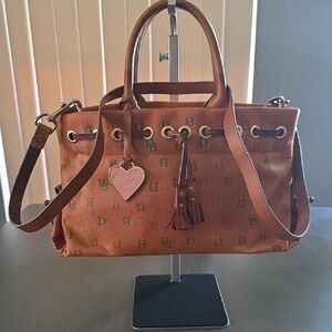 GUC Dooney & Bourke Cognac Brown Logo Satchel with Tassel Charm